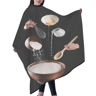 Personality  Cropped Image Of Woman Making Pastry Isolated On Black Hair Cutting Cape