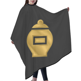Personality  Ash Gold Plated Metalic Icon Or Logo Vector Hair Cutting Cape