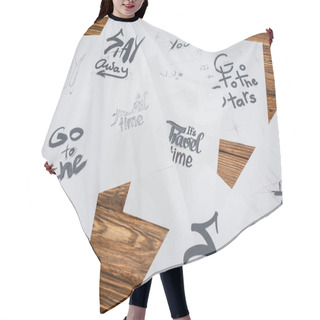 Personality  High Angle View Of Papers With Different Fonts On Wooden Desk Hair Cutting Cape