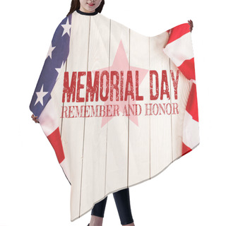 Personality  Top View Of American Flags And Memorial Day Lettering On White Wooden Surface Hair Cutting Cape