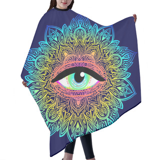 Personality  Sacred Geometry Symbol With All Seeing Eye In Acid Colors. Mysti Hair Cutting Cape