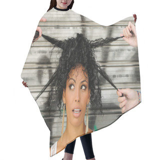 Personality  Young Black Woman, Afro Hairstyle, In Urban Background Hair Cutting Cape