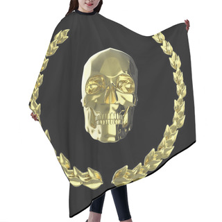 Personality  Golden Skull Surrounded With Goldel Laurel Leaves Isolated On Black Background Rendering Hair Cutting Cape