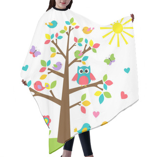 Personality  Colorful Tree With Cute Owl And Birds Hair Cutting Cape