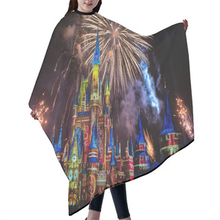 Personality  Orlando, Florida. December 05, 2019. Spectacular Fireworks In Happily Ever After Show At Cinderella's Castle In Magic Kingdom (43) Hair Cutting Cape