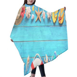 Personality  Beach Accessories On Blue Plank - Summer Holiday Banner Hair Cutting Cape