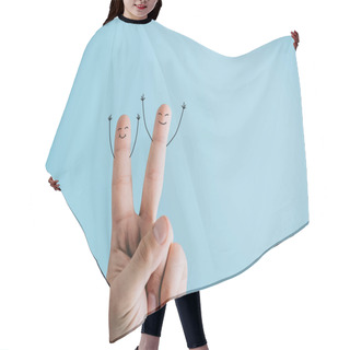 Personality  Cropped View Of Joyful Human Fingers Isolated On Blue Hair Cutting Cape