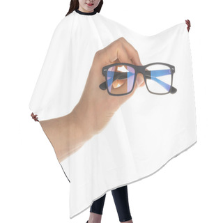 Personality  Hand Holding Glasses Isolated On White Clipping Path Hair Cutting Cape
