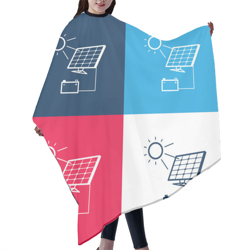 Personality  Battery Charging With Solar Panel Blue And Red Four Color Minimal Icon Set Hair Cutting Cape