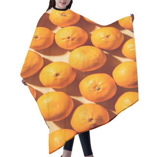 Personality  Top View Of Arranged Fresh Wholesome Tangerines On Beige Background Hair Cutting Cape