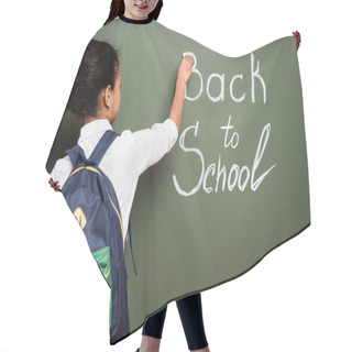 Personality  Back View Of African American Schoolgirl With Backpack Writing Back To School Inscription On Green Chalkboard Hair Cutting Cape
