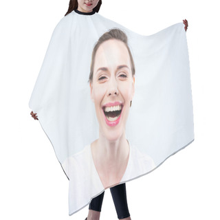 Personality  Attractive Laughing Woman  Hair Cutting Cape