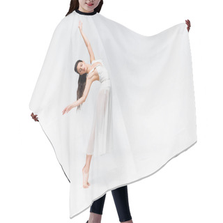 Personality  Beautiful Ballerina In White Dress Dancing With Closed Eyes On Grey Background Hair Cutting Cape