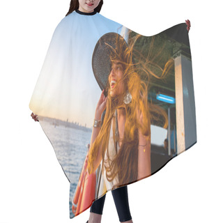 Personality  Woman Enjoying The Sea From Ferry Boat Hair Cutting Cape