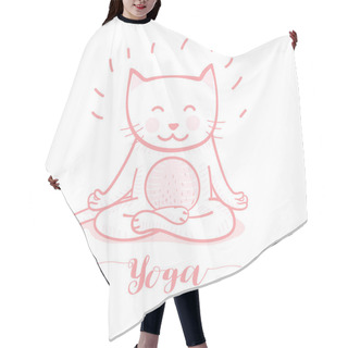 Personality  Cute Cartoon Cat In Yoga Pose Meditation, A Lotus Position On Wh Hair Cutting Cape