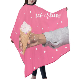 Personality  Woman Holding Ice Cream In Hand Hair Cutting Cape