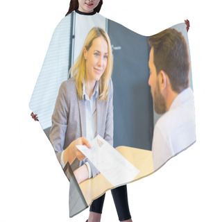 Personality  Young Attractive Woman During Job Interview Hair Cutting Cape