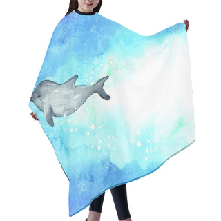 Personality  Dolphin Swimming Under The Sea Watercolor Handpainting Background. Hair Cutting Cape