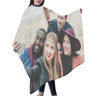 Personality  Happy People Taking Selfie At Picnic Hair Cutting Cape