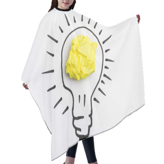 Personality  Top View Of Light Bulb With Crumpled Paper On White Background Hair Cutting Cape