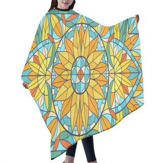 Personality  Mosaic Stained Glass Background. Geometry And Floral Design Tile, Decorative Church Window Flat Vector Background Illustration. Abstract Stained Glass Pattern Hair Cutting Cape