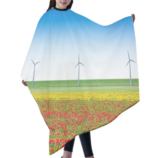 Personality  Red Tulip Field With Windmills Hair Cutting Cape