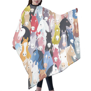 Personality  Seamless Pattern Background With Colourful Cartoon Horses Hair Cutting Cape