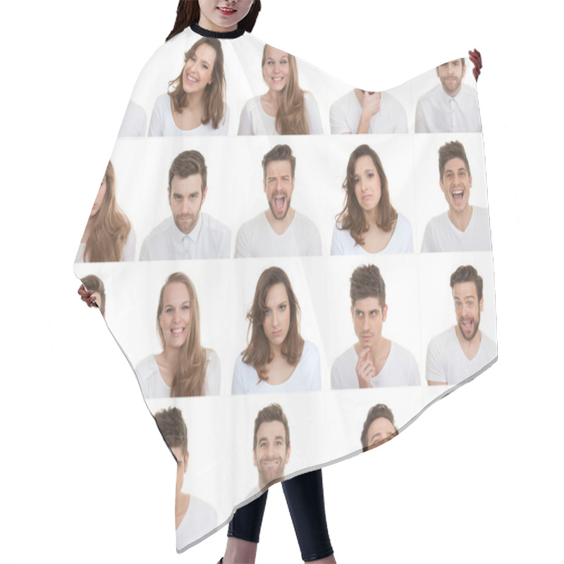 Personality  set of different male and female faces hair cutting cape