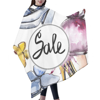 Personality  Fashionable Sketch In A Watercolor Style Isolated Element. Clothes Accessories Set Trendy Vogue Outfit. Watercolour Background Illustration Set. Frame Border Ornament Square. Hair Cutting Cape