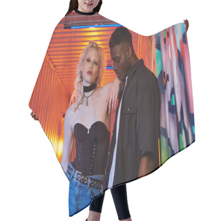 Personality  A Blonde Woman And An African American Man Stand Next To Each Other On An Urban Street With Graffiti-covered Walls. Hair Cutting Cape