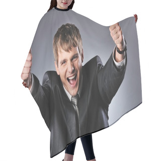 Personality  Happy Businessman Showing His Thumbs Up With Smile Hair Cutting Cape