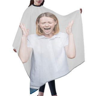 Personality  Yelling Stressed Woman Hair Cutting Cape