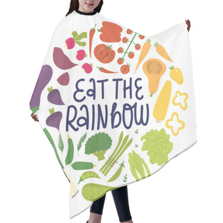 Personality  Eat The Rainbow Concept. Healthy Vegan Eating Awareness Poster. Hair Cutting Cape