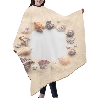 Personality  Frame Of Various Seashells On Sandy Beach Hair Cutting Cape