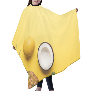 Personality  Top View Of Ripe Organic Tropical Fruits On Yellow Background Hair Cutting Cape