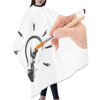 Personality  Hand Holding Paint Brush And Drawing Light Bulb Hair Cutting Cape