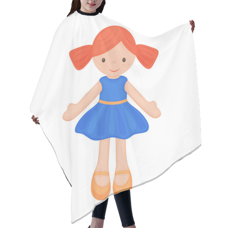 Personality  Doll. Cute Children S Toy With Red Hair. A Doll In A Beautiful Dress. Vector Illustration Isolated On A White Background Hair Cutting Cape
