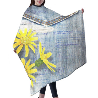 Personality  Beautiful Yellow Flowers On Blue Background Old Jeans Hair Cutting Cape