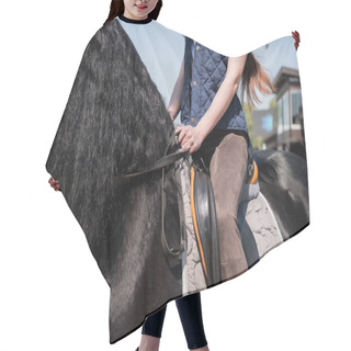 Personality  Woman Sitting On Horseback Hair Cutting Cape