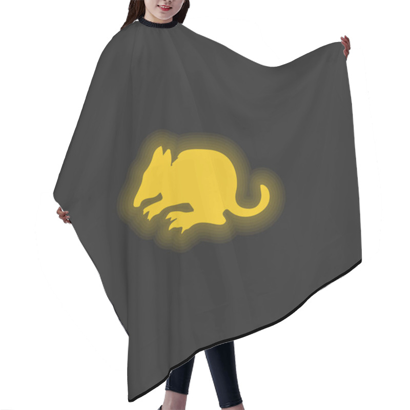 Personality  Bandicoot Mammal Silhouette Side View Yellow Glowing Neon Icon Hair Cutting Cape