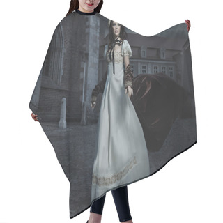 Personality  Sensual Old-fashioned Young Woman Hair Cutting Cape