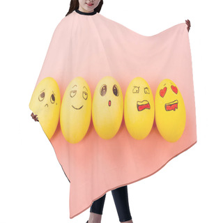 Personality  Top View Of Painted Easter Eggs With Different Facial Expressions On Pink Background Hair Cutting Cape