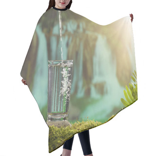 Personality  A Glass Of Water On A Moss Covered Stone. The Forest Background Is Waterfall Hair Cutting Cape
