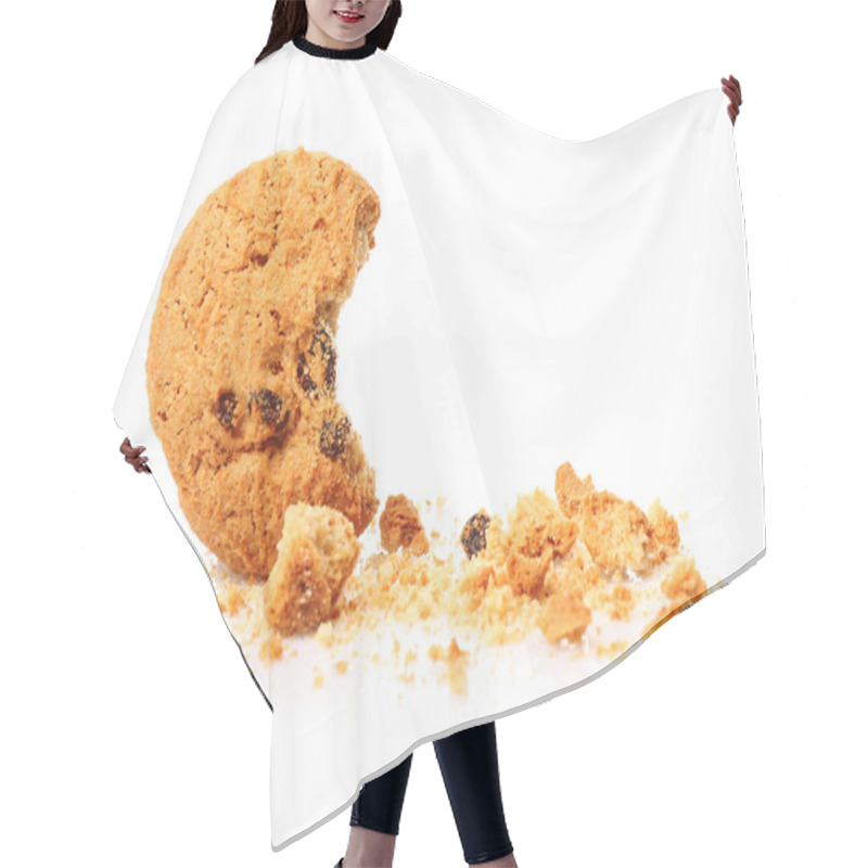 Personality  Tasty Cookie With Chocolate Chips And Crumbs On White Background Hair Cutting Cape
