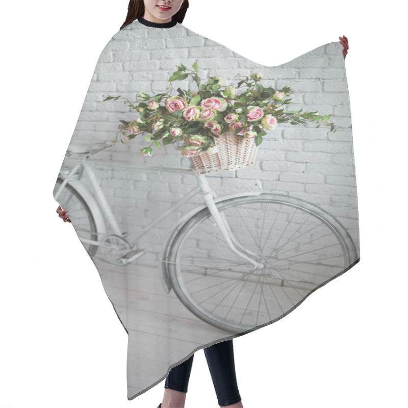 Personality  Old Bicycle And Flowers Close To The White Brick Wall Hair Cutting Cape