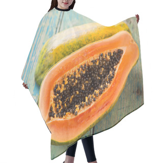 Personality  Fresh Papaya On Wooden Background Hair Cutting Cape