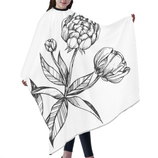 Personality  Peony, Coloring Books For Children And Adults, Ink, Pen Capillary, Handmade, Leaves, Flowers, Buds, Black And White,Set Of Floral Elements For Your Compositions, Flower Collection Hair Cutting Cape