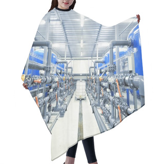 Personality  New Plastic Pipes And Colorful Equipment In Industrial Boiler Room. Industry, Technology, Water Treatment, Chemistry, Environment, Heating, Work Safety. Panoramic View Hair Cutting Cape