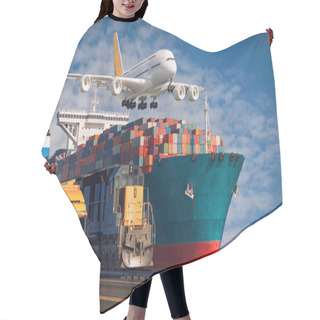 Personality  Transportation And Logistics Of Container Cargo Ship And Cargo Plane. 3d Rendering And Illustration. Hair Cutting Cape
