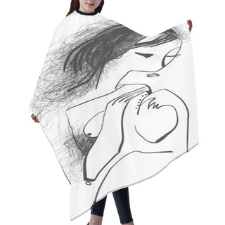 Personality  Art Of Line Art - Woman With Long Hair Hair Cutting Cape